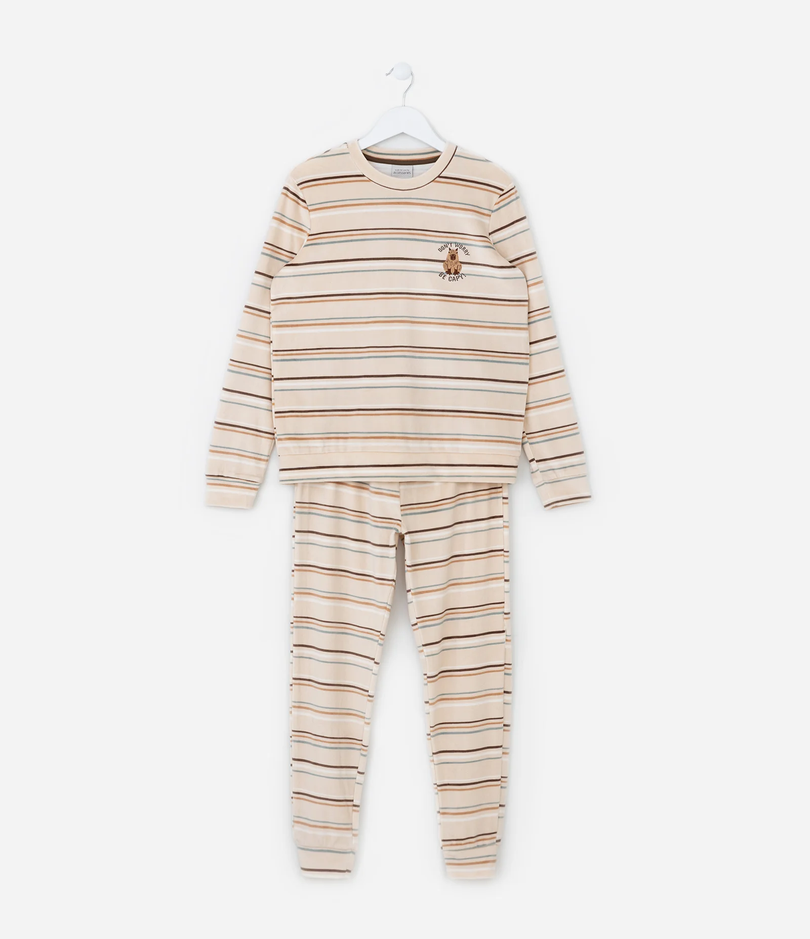 Pijama Infantil em Plush com Bordado Capivara - Tam 5 a 14 Anos Bege 1