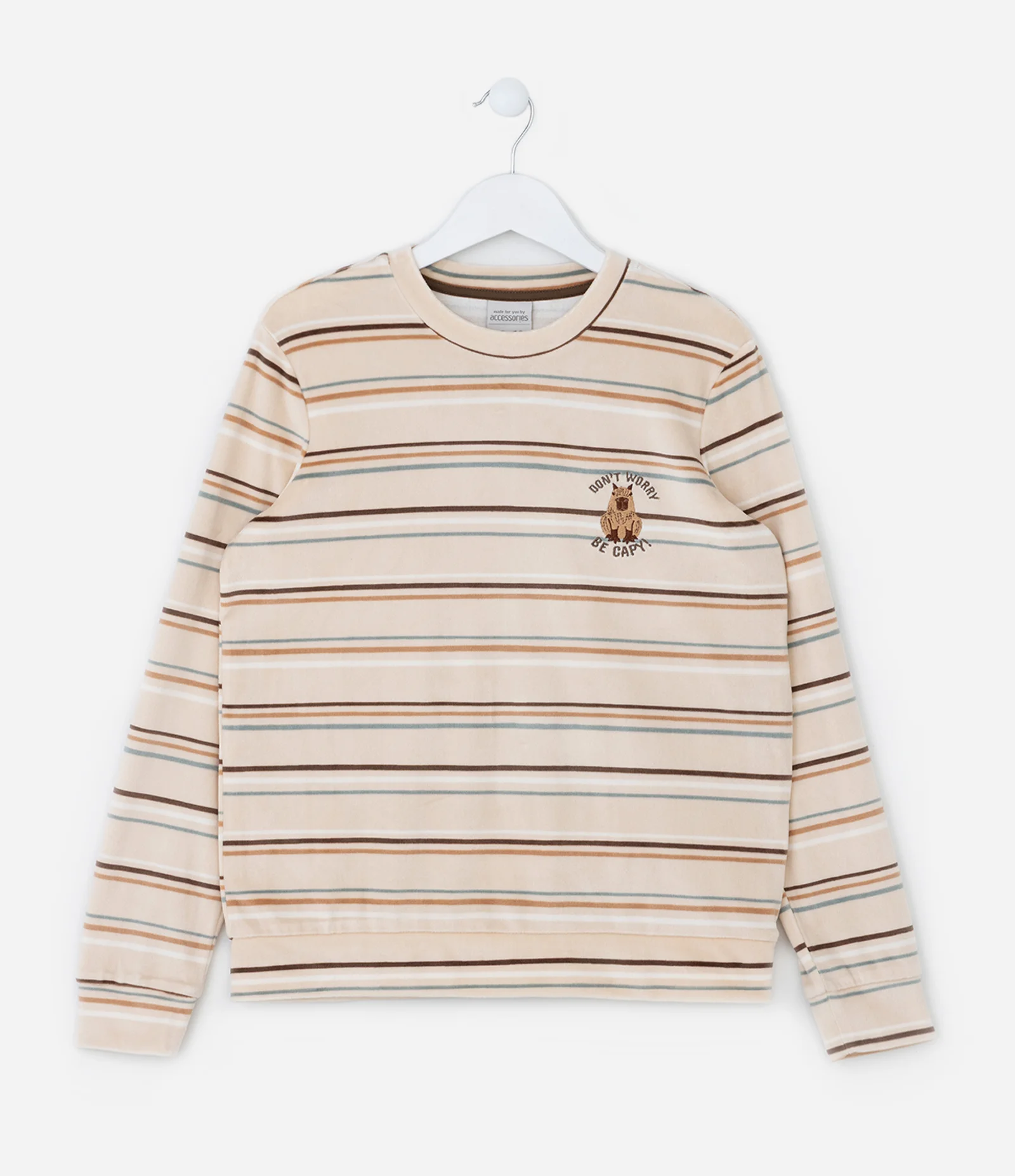 Pijama Infantil em Plush com Bordado Capivara - Tam 5 a 14 Anos Bege 2