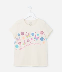 Camiseta Infantil com Estampa Flores e Borboletas - Tam 5 a 14 Anos