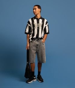 Bermuda Jorts Baggy Jeans com Pesponto Contrastante