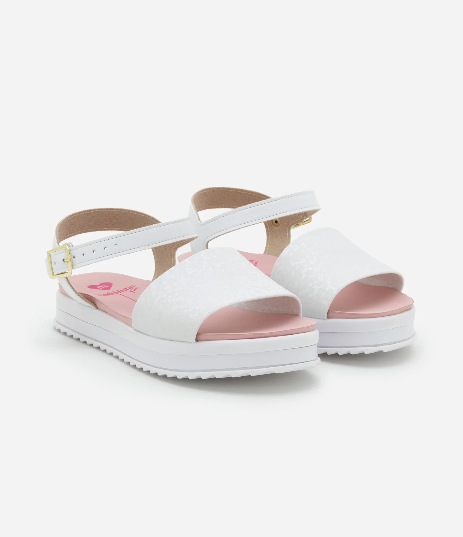 Sandália Flatform Infantil com Tiras Brilhante - Tam 26 a 36 Branco 1