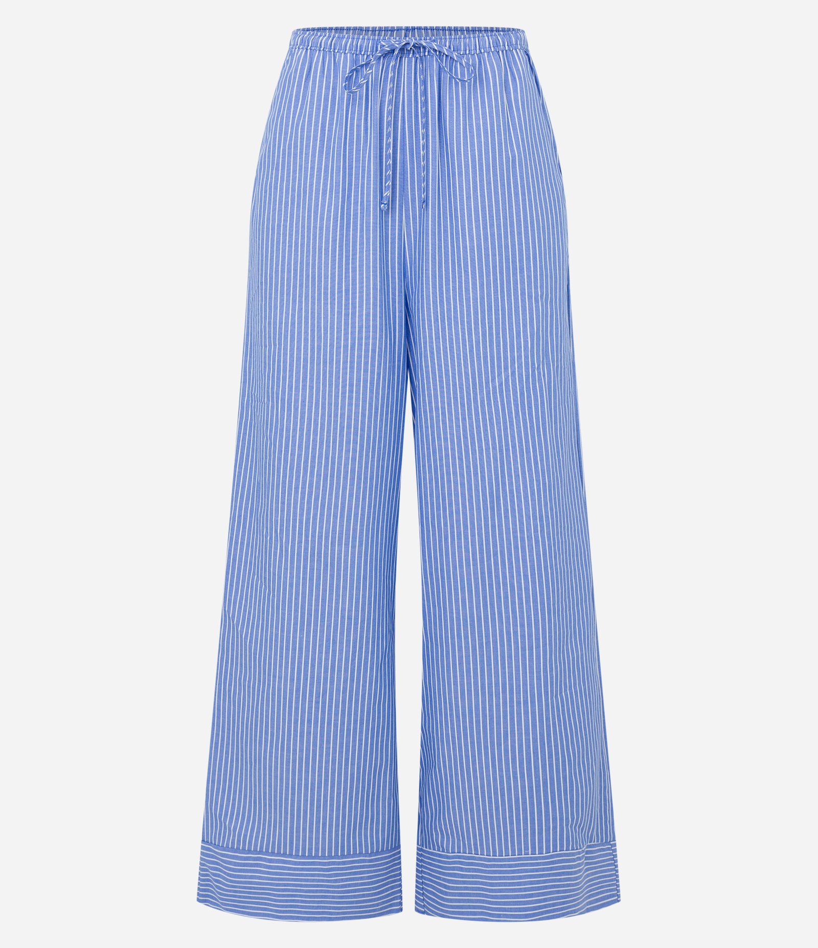 Calça Wide Leg em Tricoline Listrado com Barra Larga Azul 5