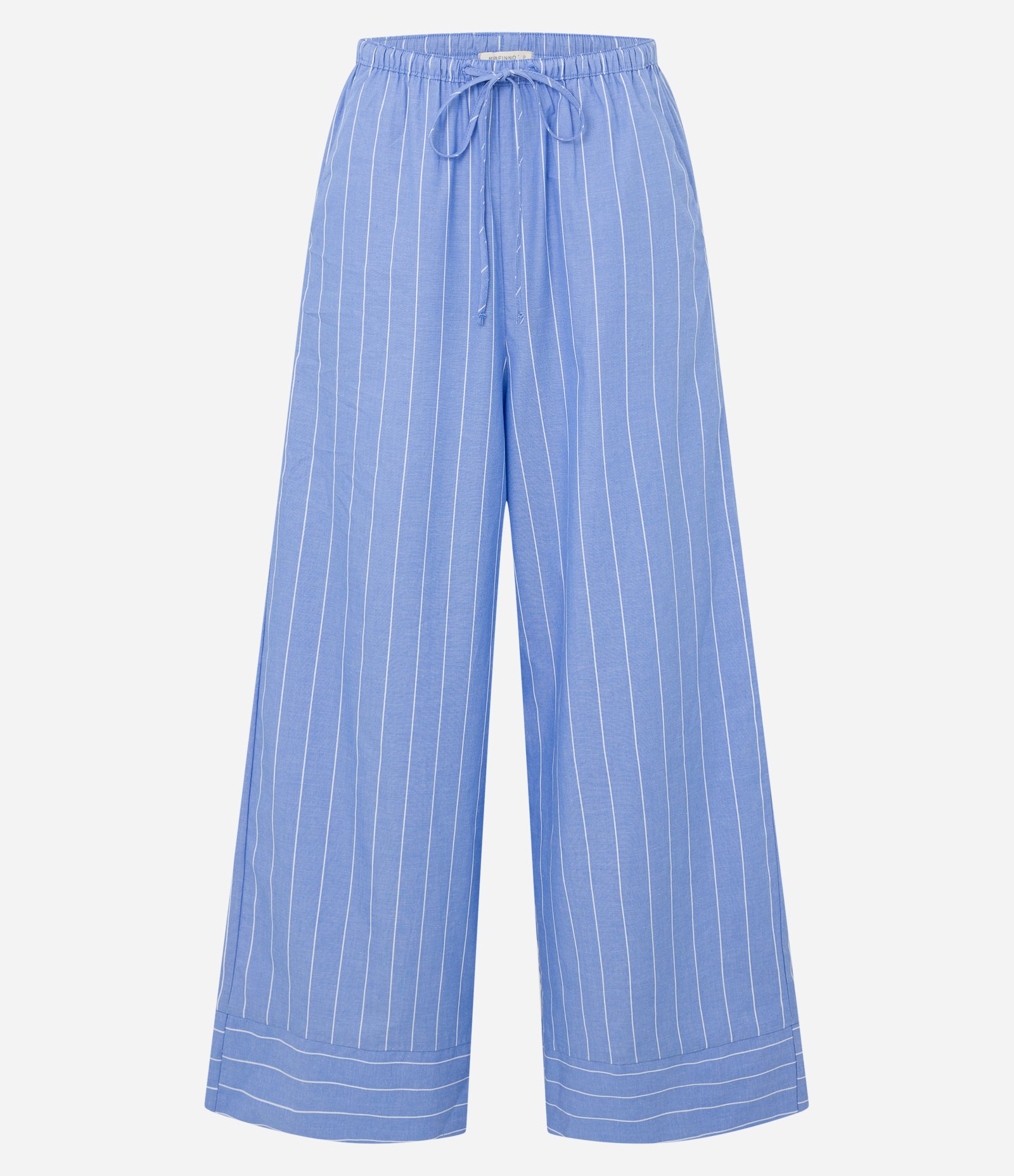 Calça Pantalona em Tricoline Listrado com Amarração Azul 5