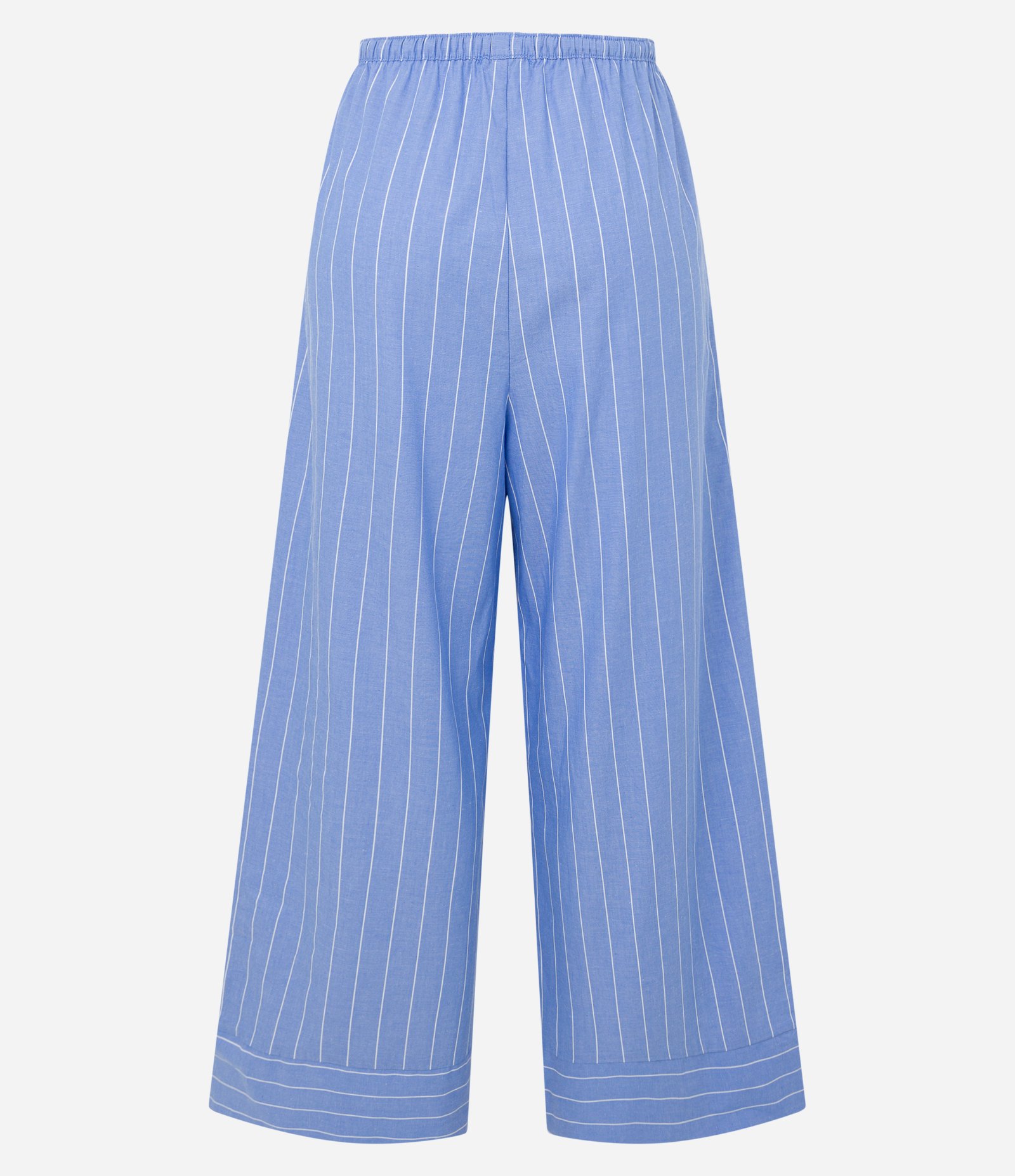 Calça Pantalona em Tricoline Listrado com Amarração Azul 6