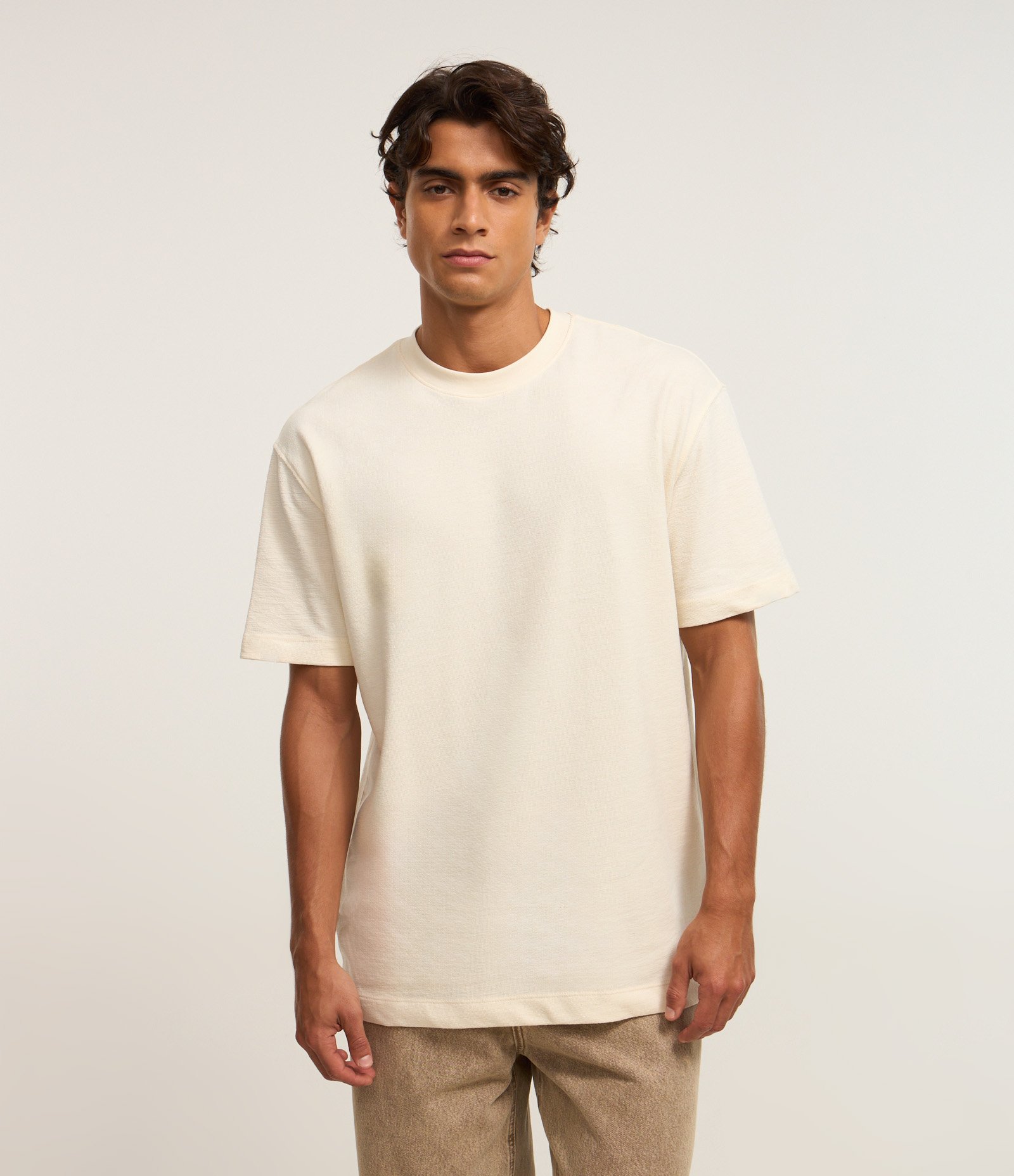 Camiseta em Algodão Texturizado em Gola Redonda Off White 1