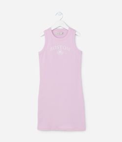 Vestido Infantil Canelado com Lettering Boston - Tam 7 a 14 Anos