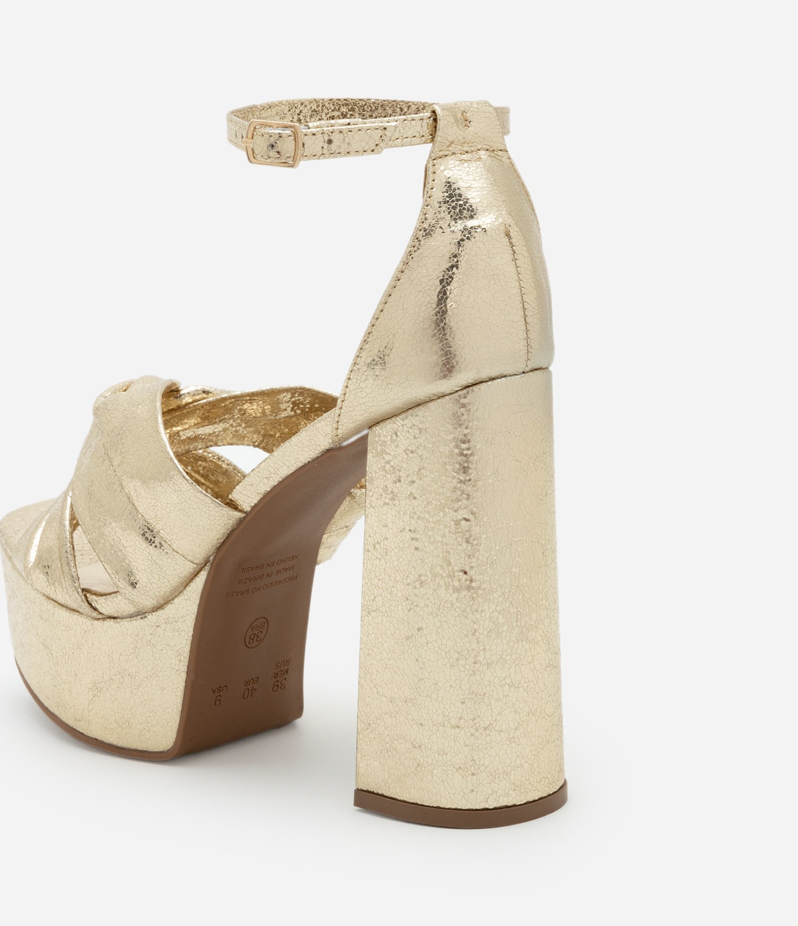 Sandália Meia Pata Metalizada com Tira em X Torcida Dourado 3