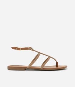 Sandália Rasteira Gladiadora com Malha de Strass