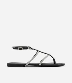 Sandália Rasteira Gladiadora com Malha de Strass