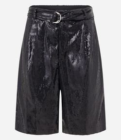 Bermuda Reta em Paetê com Cinto Afivelado