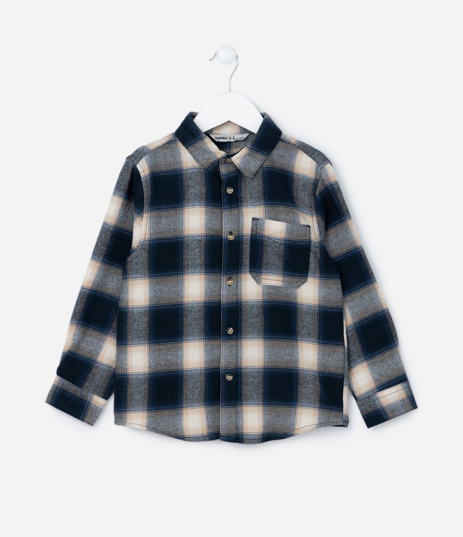 Camisa Infantil em Flanela com Estampa Xadrez - Tam 5 a 14 Anos Azul/Bege 1