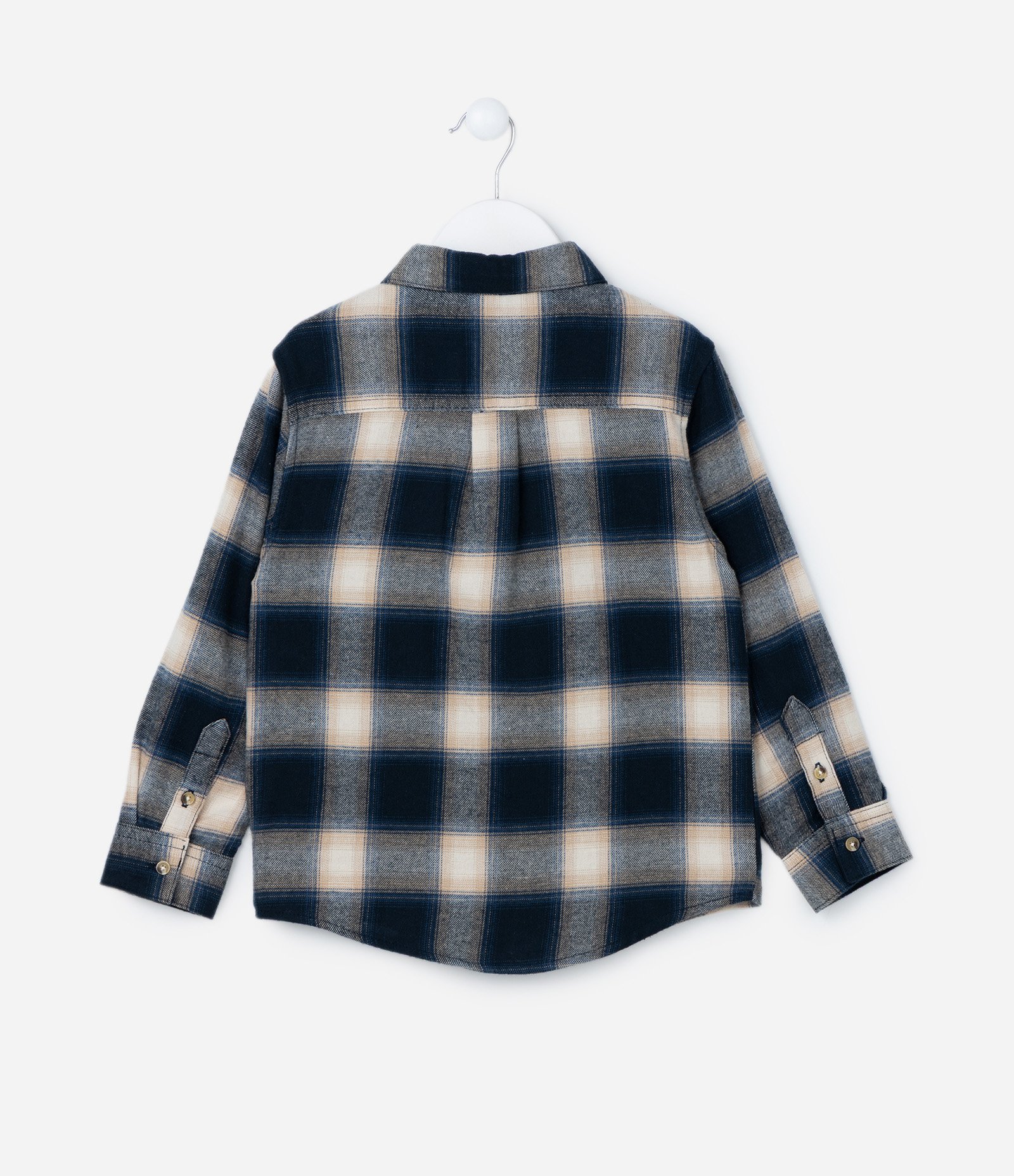 Camisa Infantil em Flanela com Estampa Xadrez - Tam 5 a 14 Anos Azul/Bege 2