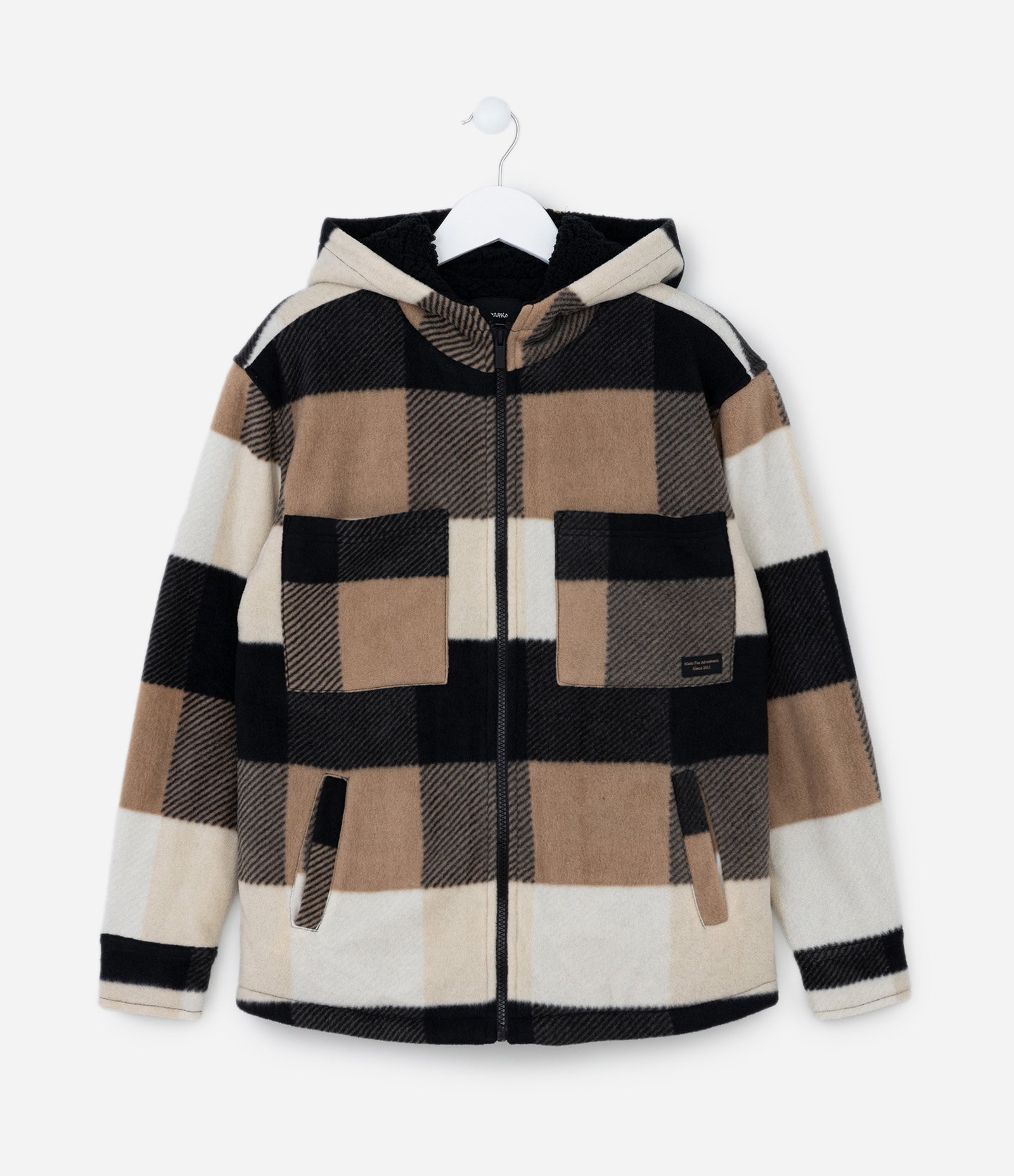 Camisa Infantil em Fleece Xadrez e Forro de Sherpa - Tam 5 a 14 anos Marrom 1