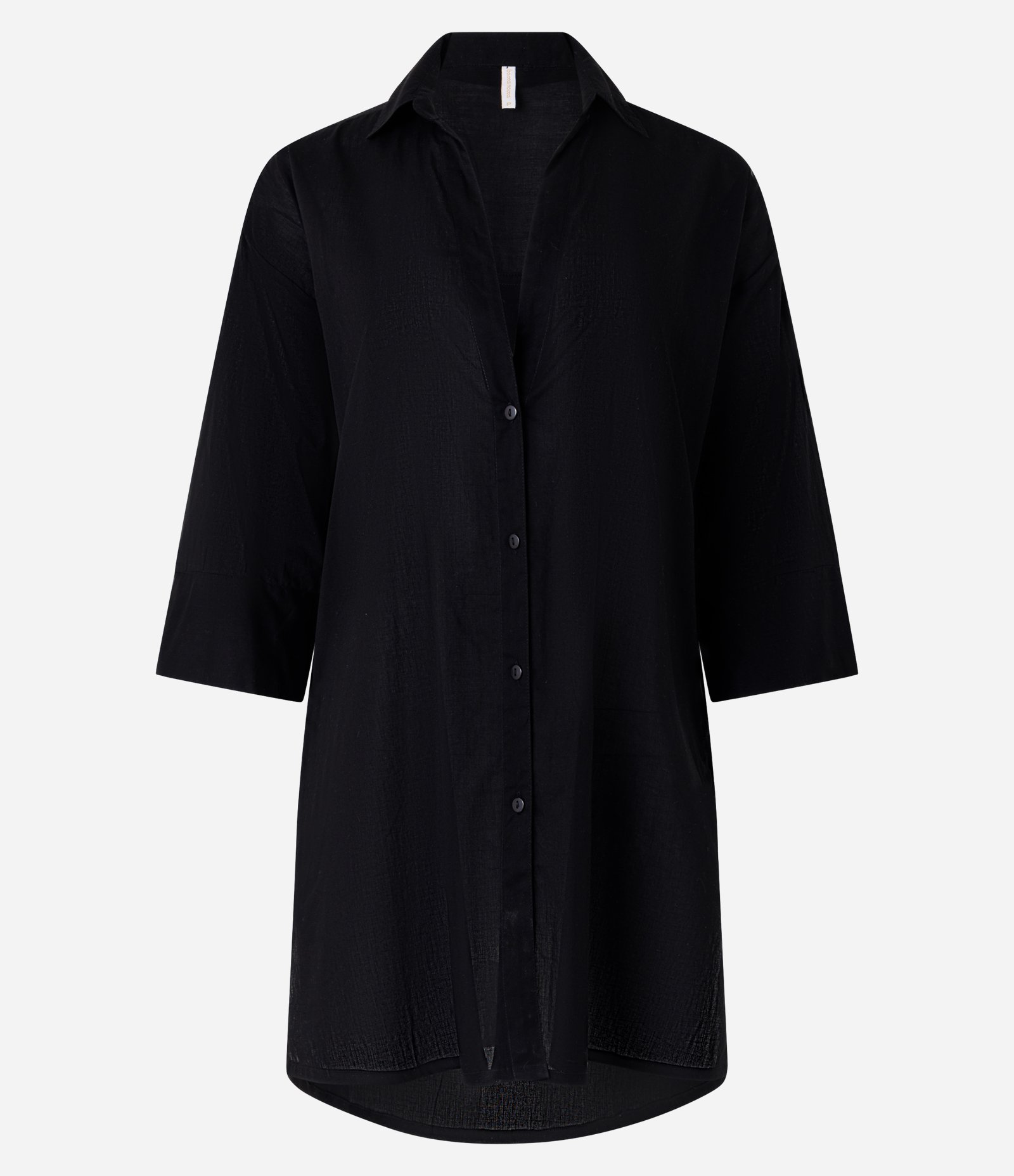 Saída de Praia Bata Chemise em Voal com Botões Preto 4