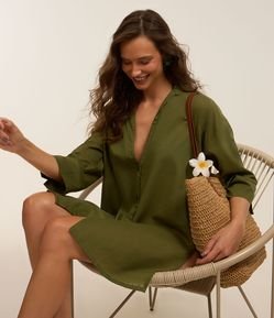 Saída de Praia Bata Chemise em Voal com Botões