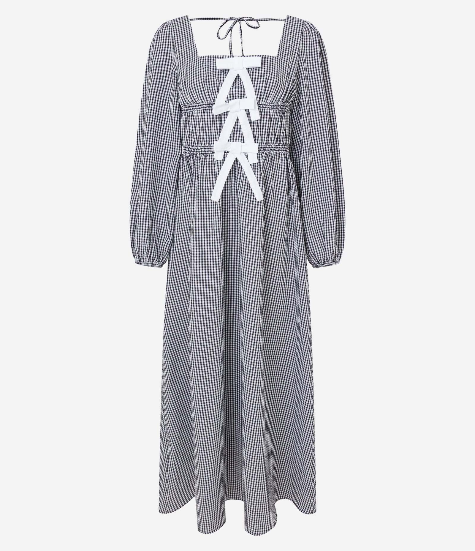 Vestido Midi em Ana Ruga com Manga Bufante e Estampa Xadrex Cinza Escuro/ Branco 6