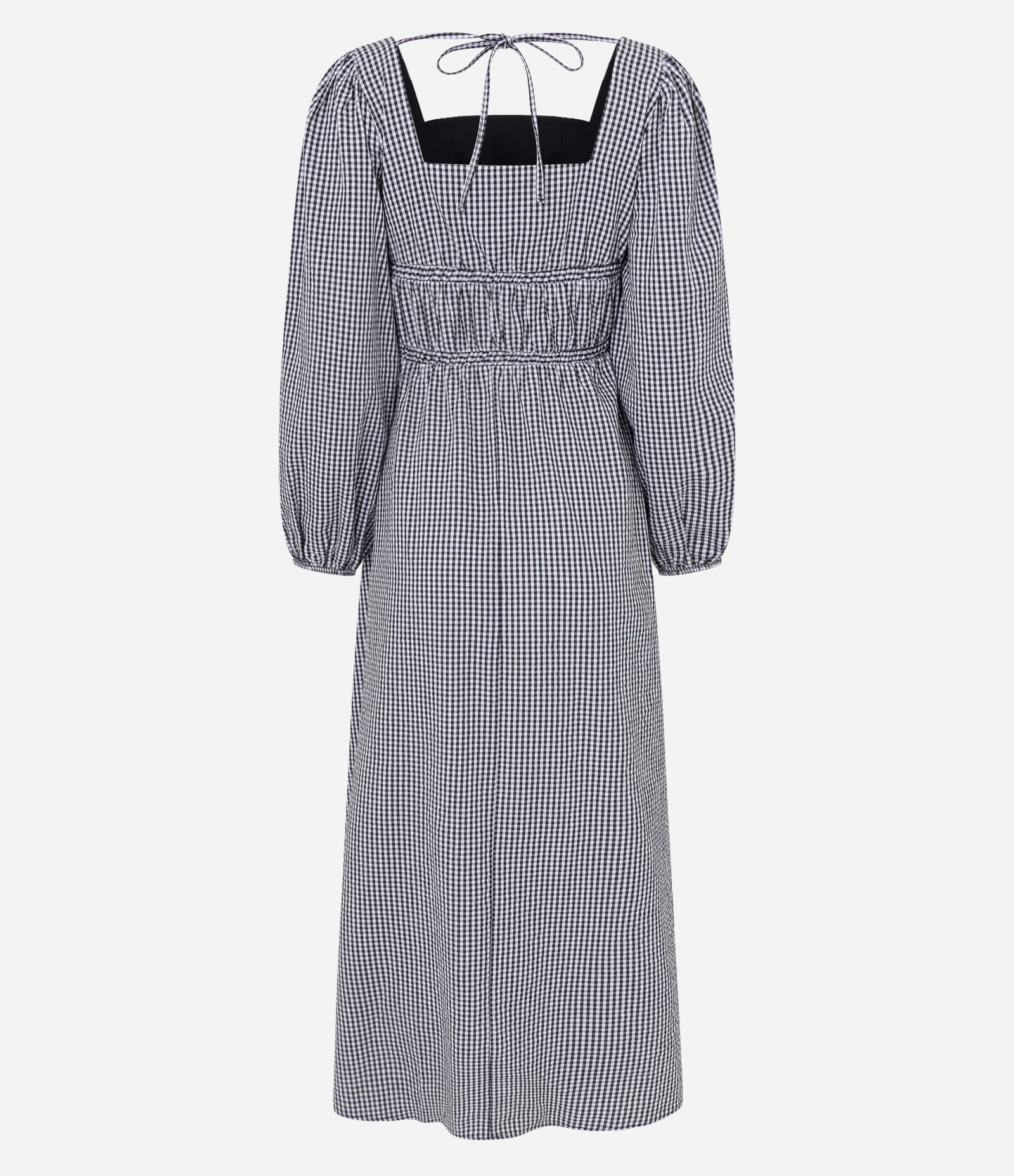 Vestido Midi em Ana Ruga com Manga Bufante e Estampa Xadrex Cinza Escuro/ Branco 7