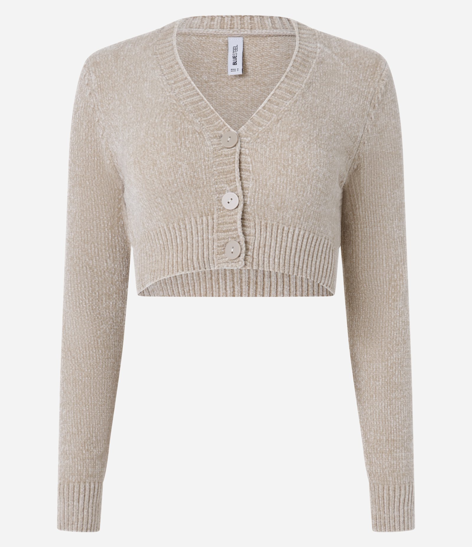 Cardigan Cropped em Chenille com Botões Bege 4