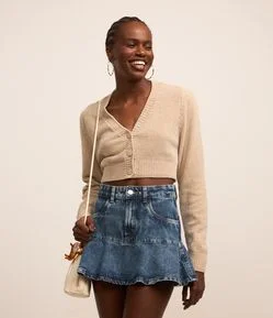 Cardigan Cropped em Chenille com Botões