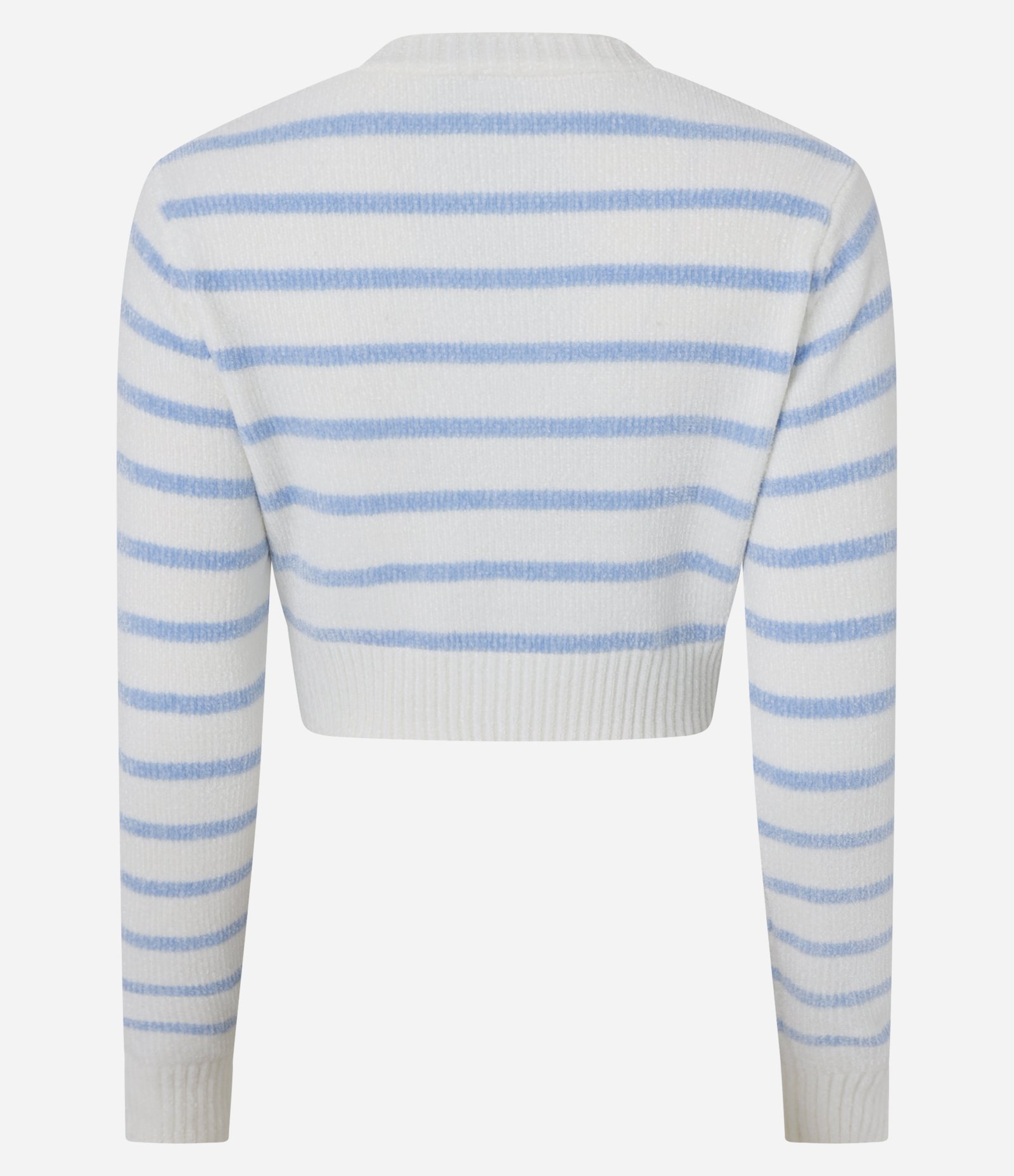 Cardigan Cropped em Chenille com Listras e Botões Branco/Azul 6