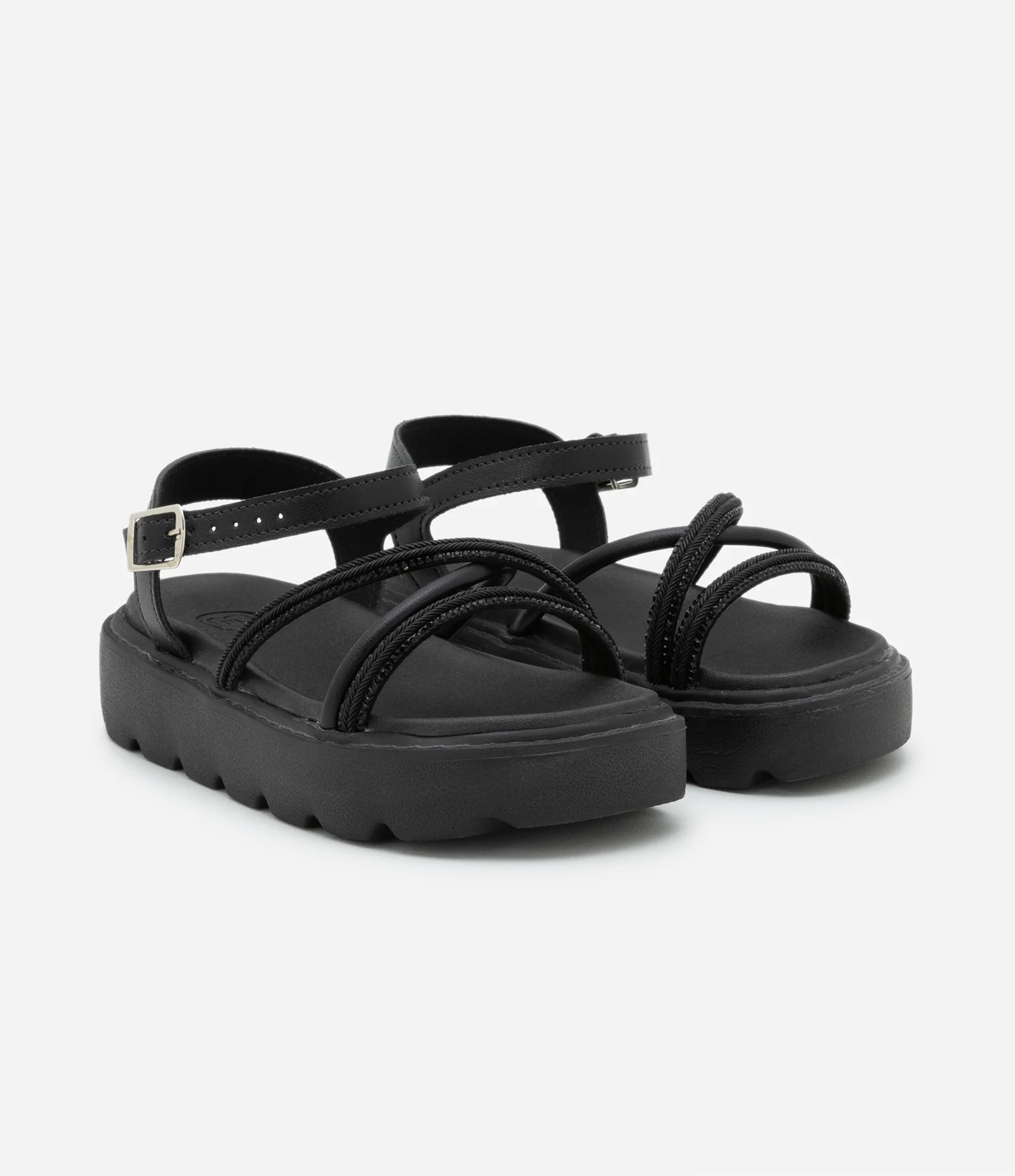 Sandália Flatform Infantil com Brilhos Molekinha - Tam 26 a 36 Preto 2