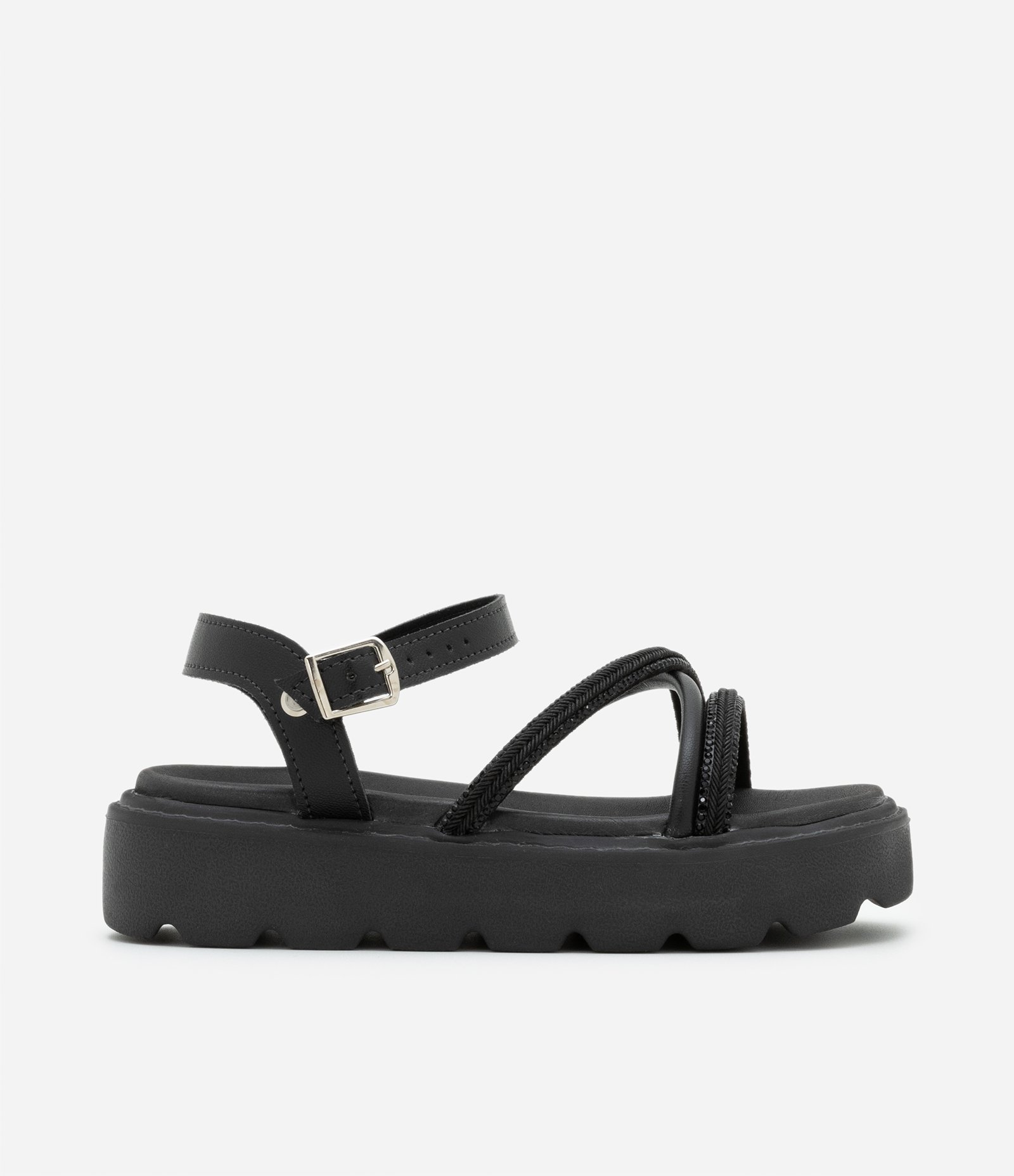 Sandália Flatform Infantil com Brilhos Molekinha - Tam 26 a 36 Preto 6