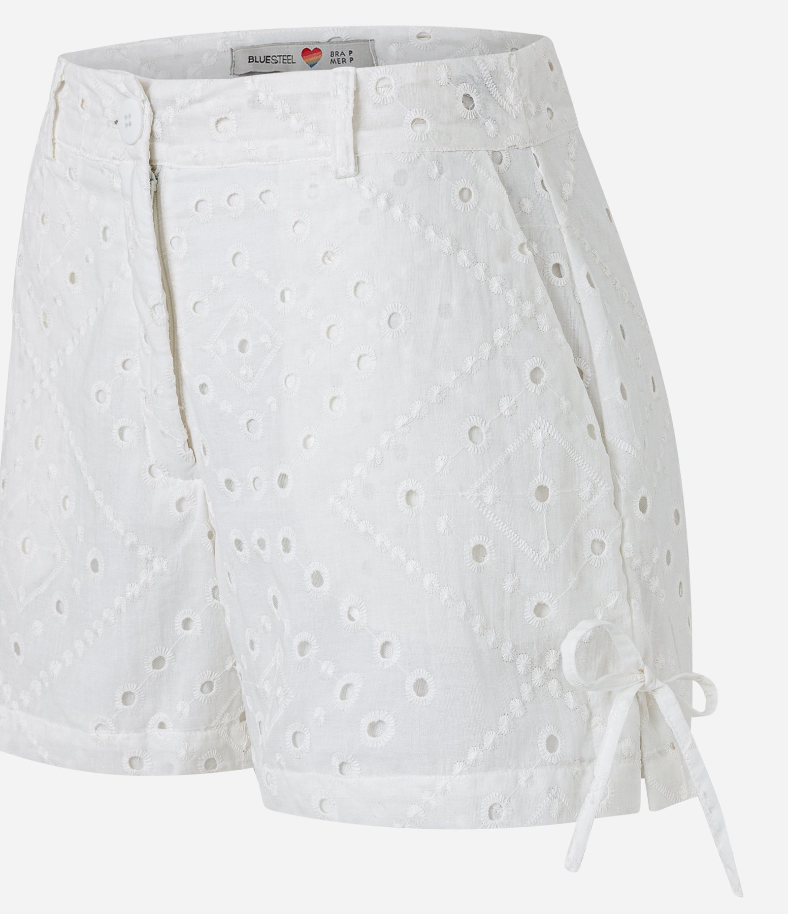 Short Curto em Laise com Cós Alfaiatado e Bolsos Faca Branco 7