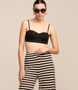 Blusa Cropped em Tricoline com Alcinhas Finas Reguláveis