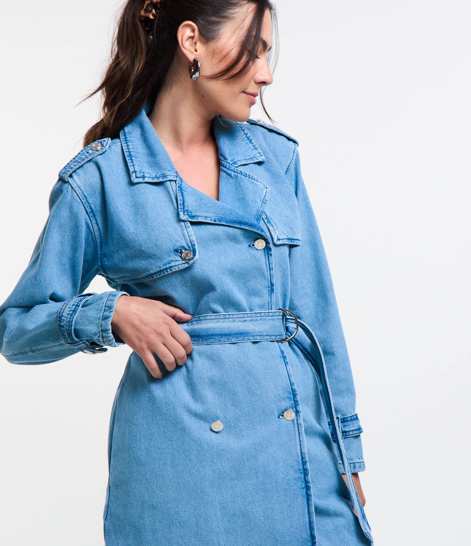 Casaco Trench Coats em Jeans com Lavagem Destroyer Azul 2