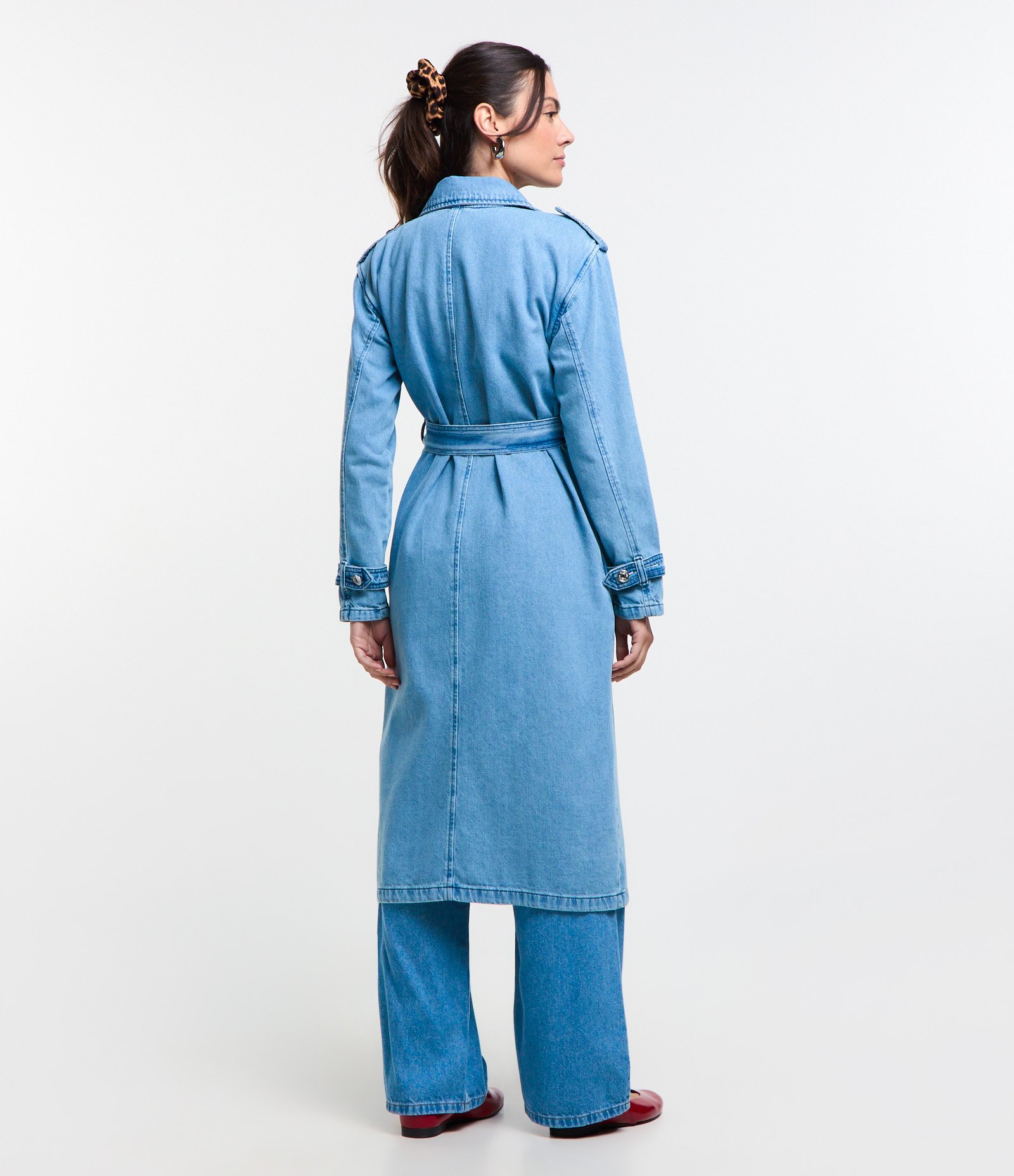 Casaco Trench Coats em Jeans com Lavagem Destroyer Azul 3