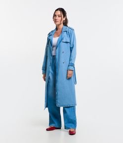 Casaco Trench Coats em Jeans com Lavagem Destroyer