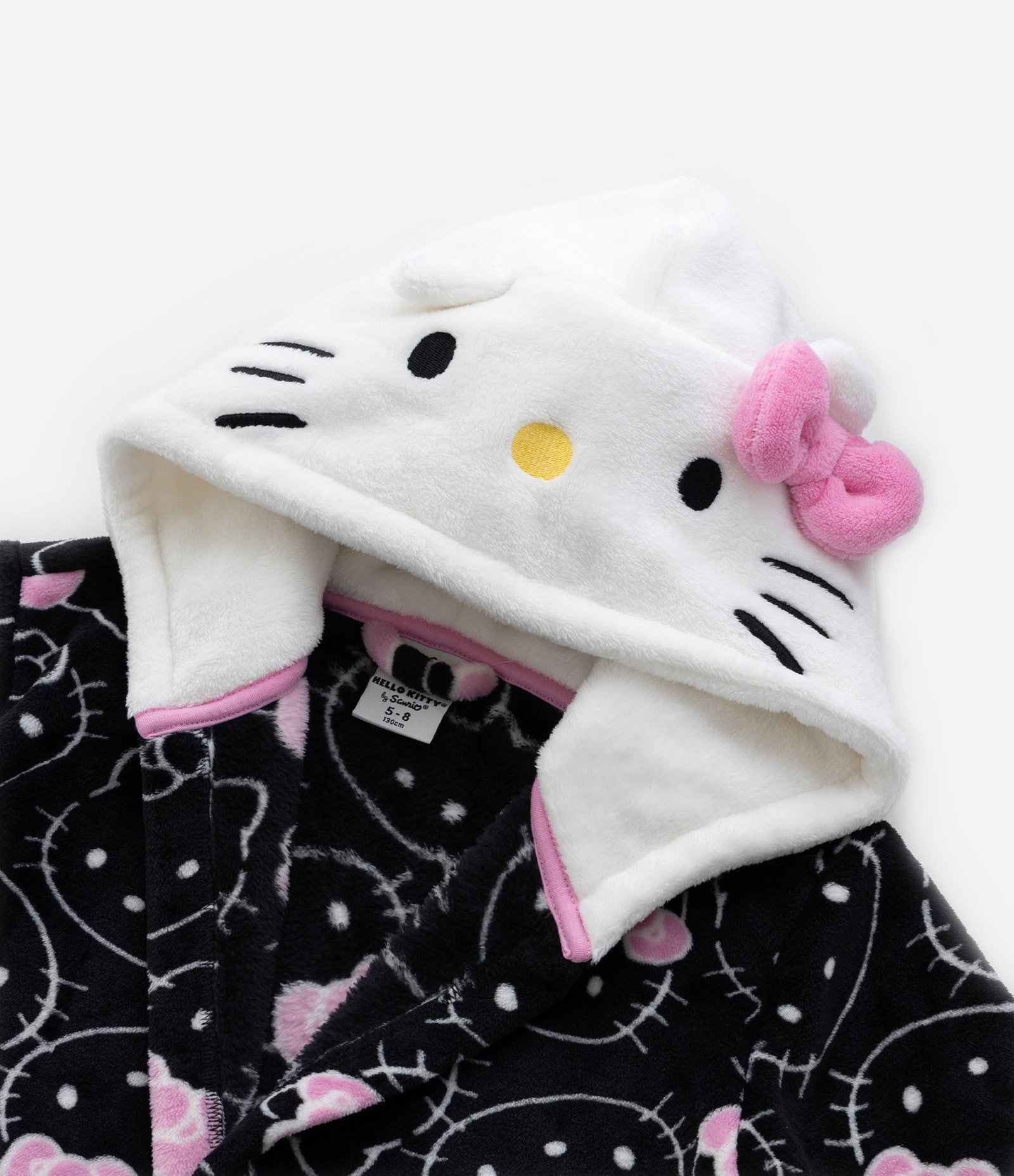 Roupão Infantil Quentinho Estampa Hello Kitty - Tam 3 a 16 Anos Preto 4