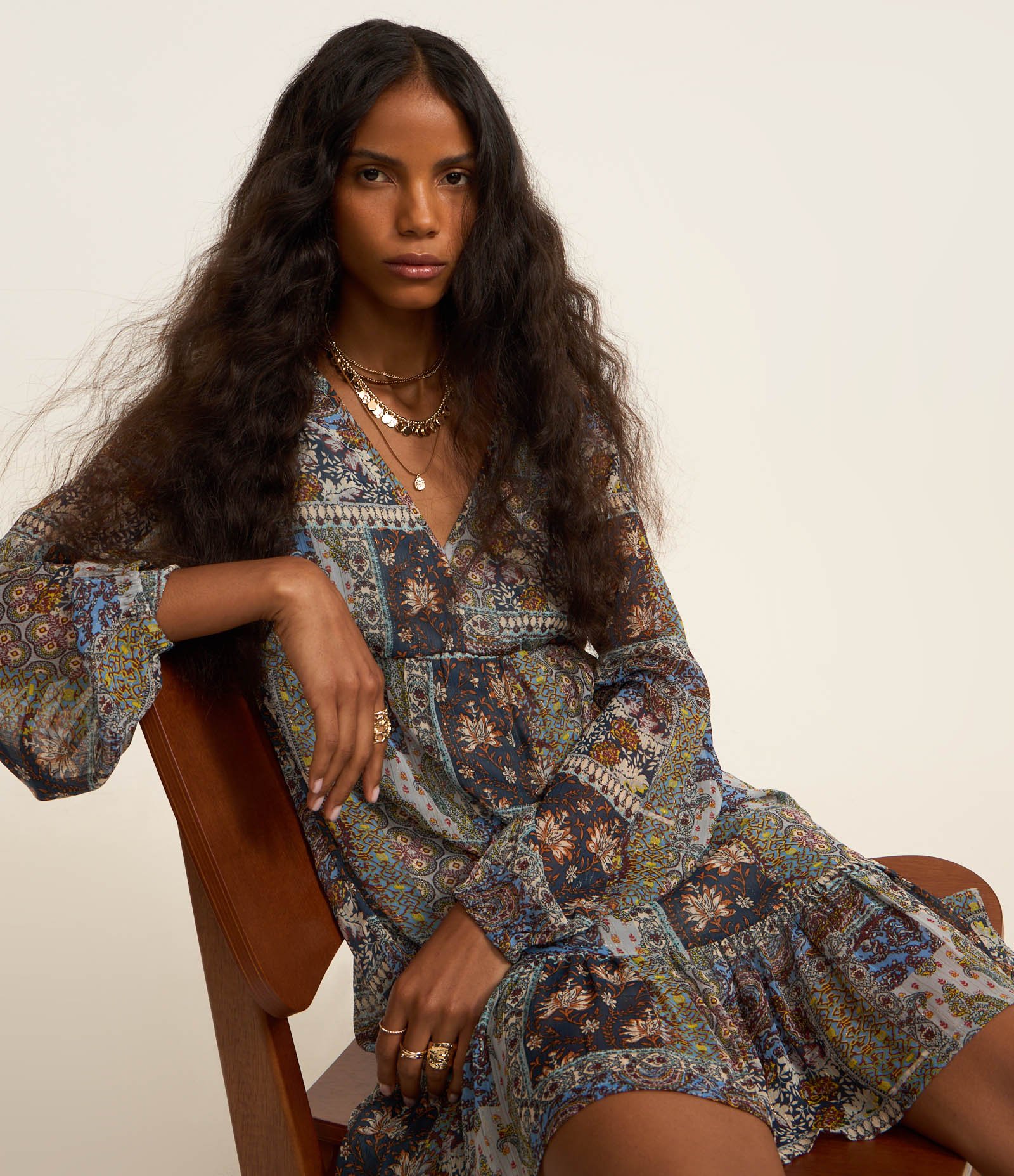 Vestido Amplo em Chiffon com Estampa Paisley Moderno Multicores 1