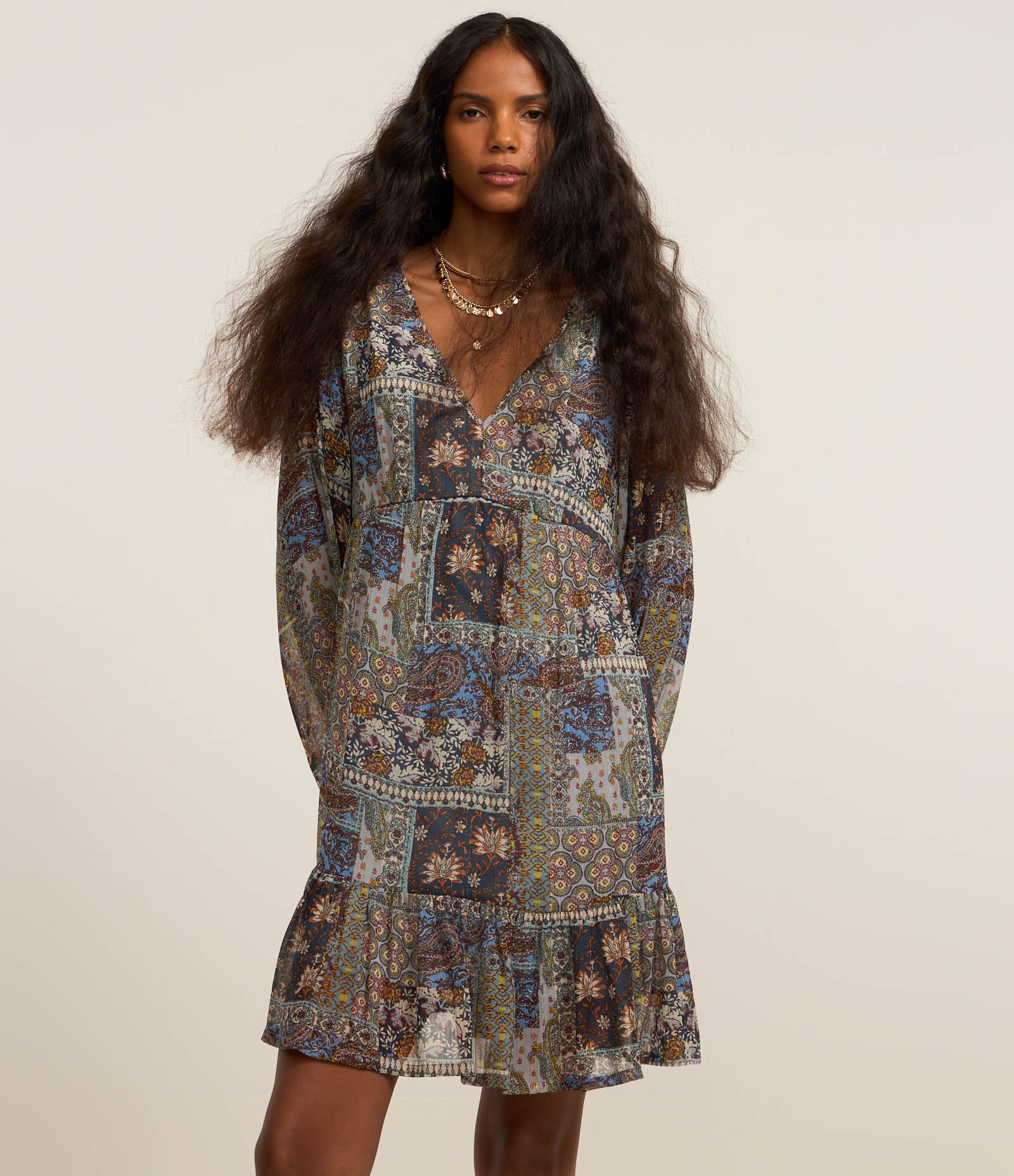 Vestido Amplo em Chiffon com Estampa Paisley Moderno Multicores 3