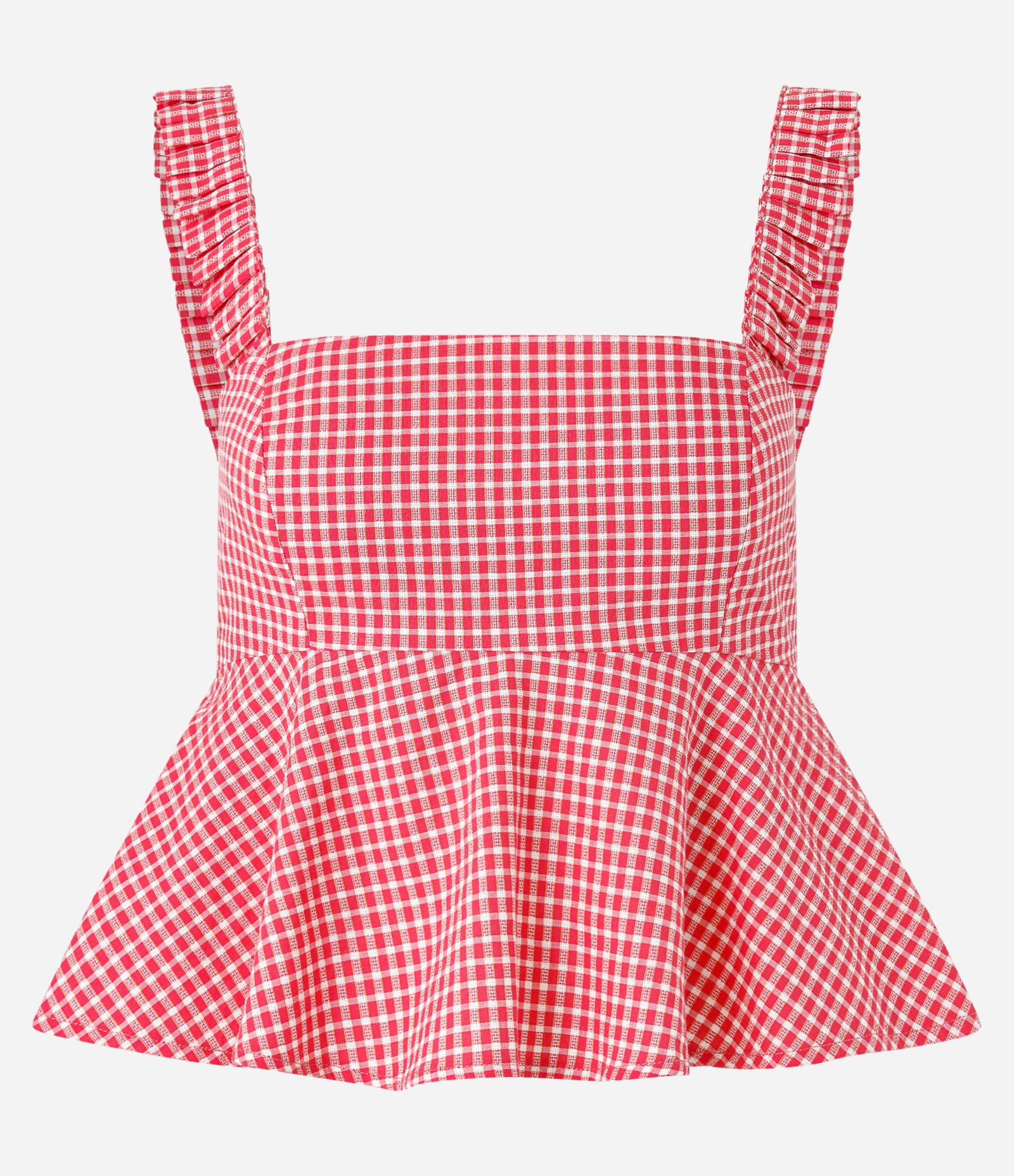 Blusa Alfaiataria Estampada Xadrez Vichy e Amarração nas Costas Vermelho 4