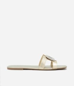 Sandália Rasteira em PU Flat com Tiras H com Strass