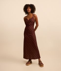 Vestido New Midi Texturizado Poá com Alcinhas Duplas