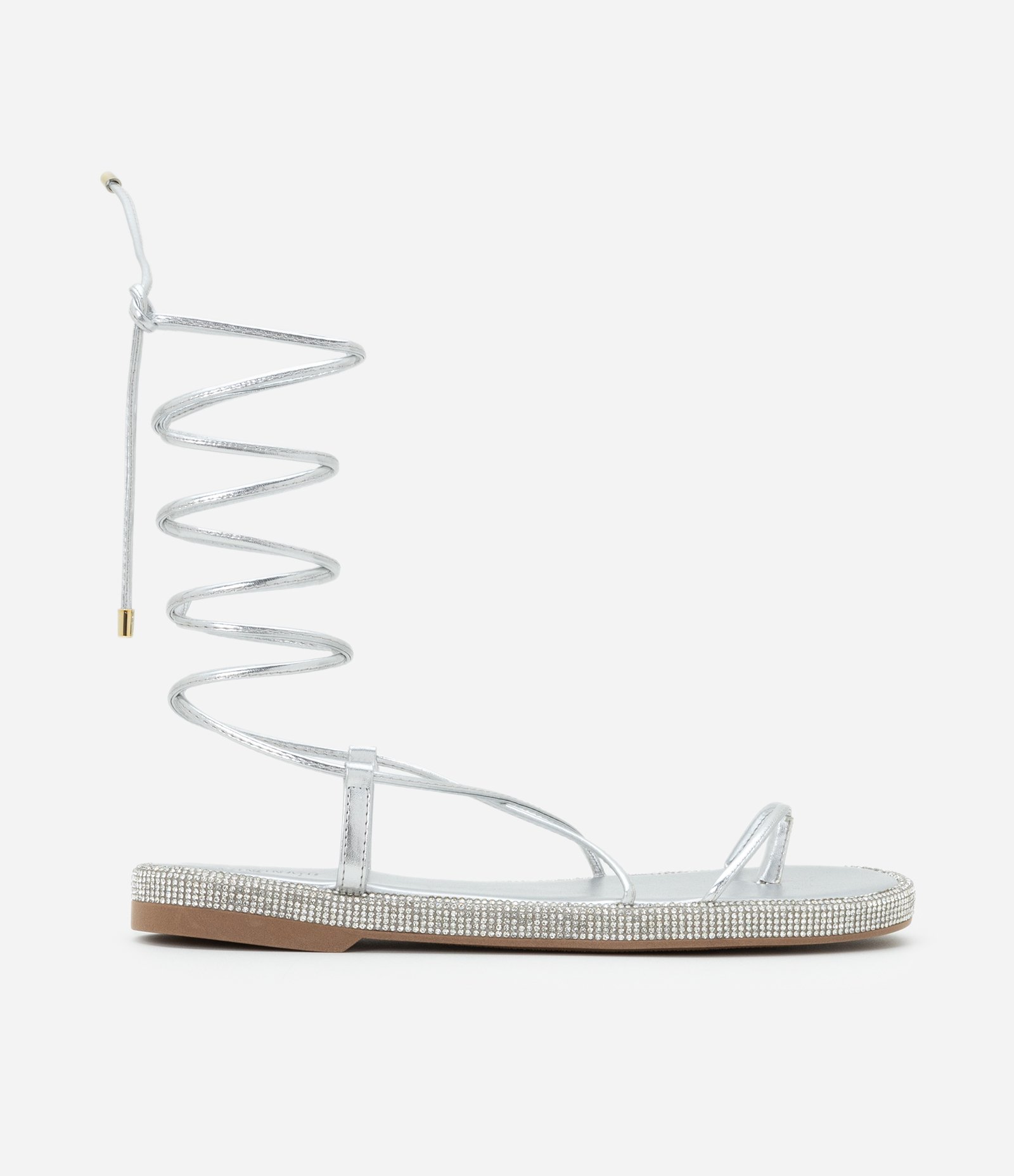 Sandália Rasteira com Amarração e Sola Forrada em Cristal 1