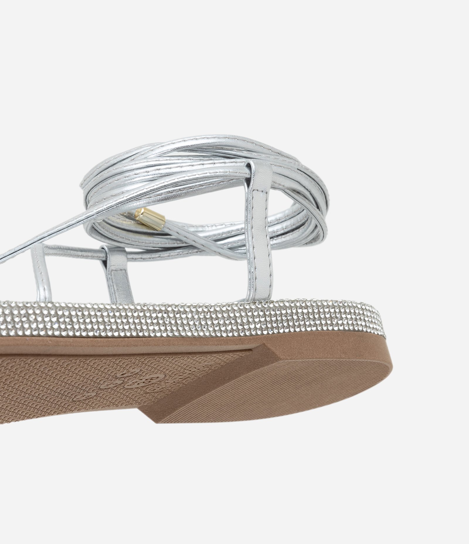 Sandália Rasteira com Amarração e Sola Forrada em Cristal 4