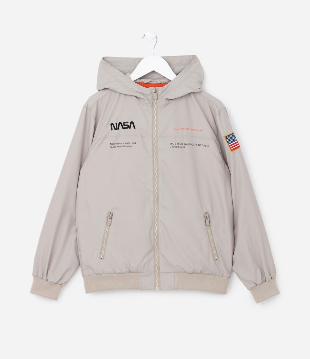 Jaqueta Quebra Vento Infantil com Estampa Nasa Tam a 14 Anos Bege