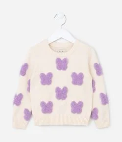 Suéter Infantil com Bordado Borboletinhas - Tam 1 a 5  Anos