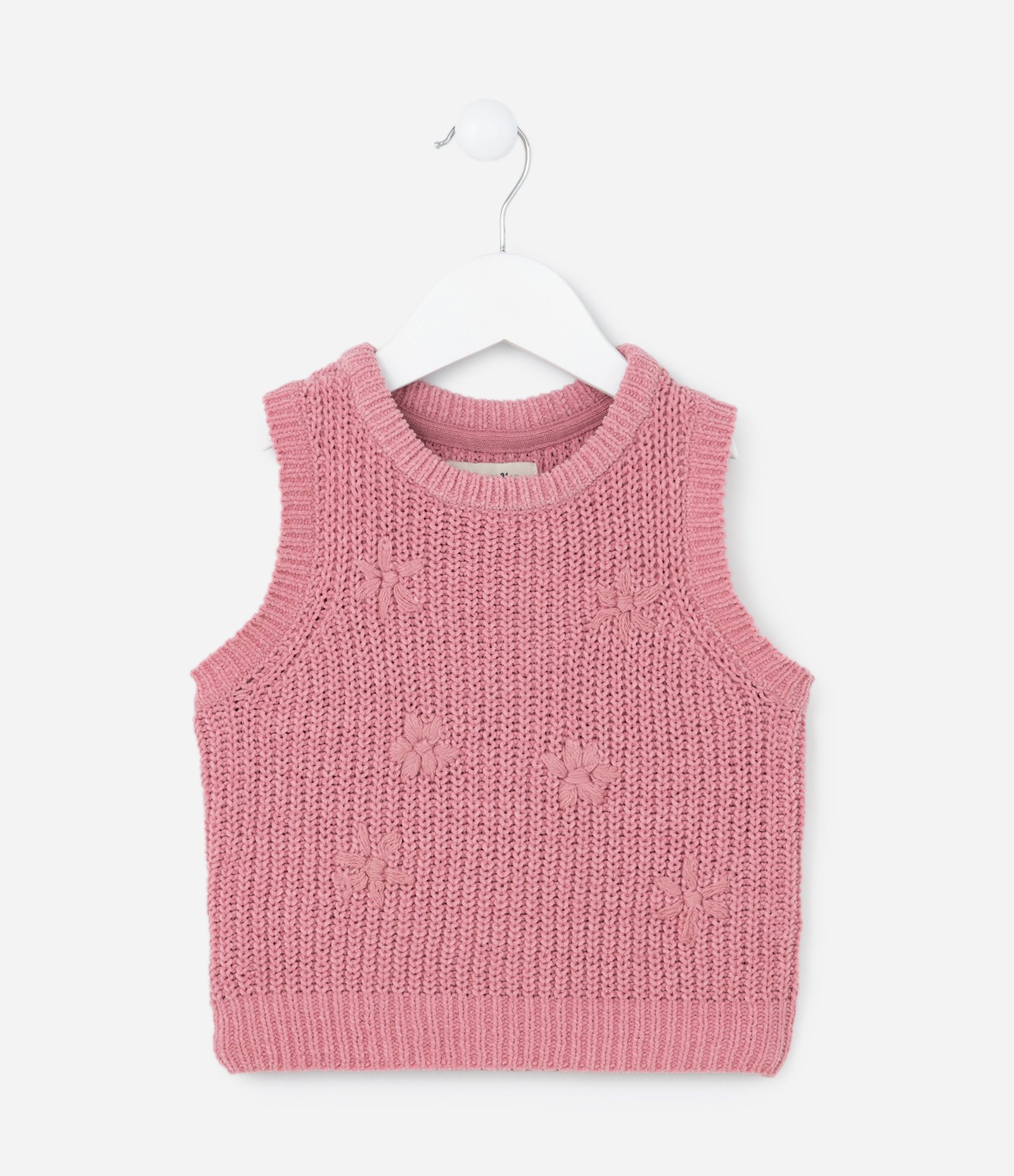 Colete Infantil em Tricô com Textura de Florzinhas - Tam1 a 5 Anos Rosa 1