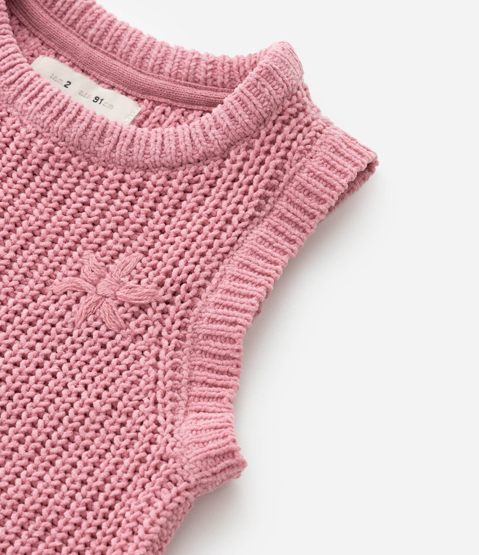 Colete Infantil em Tricô com Textura de Florzinhas - Tam1 a 5 Anos Rosa 4