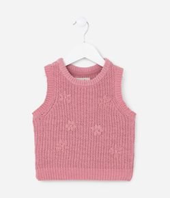 Colete Infantil em Tricô com Textura de Florzinhas - Tam1 a 5 Anos