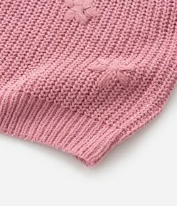 Colete Infantil em Tricô com Textura de Florzinhas - Tam1 a 5 Anos