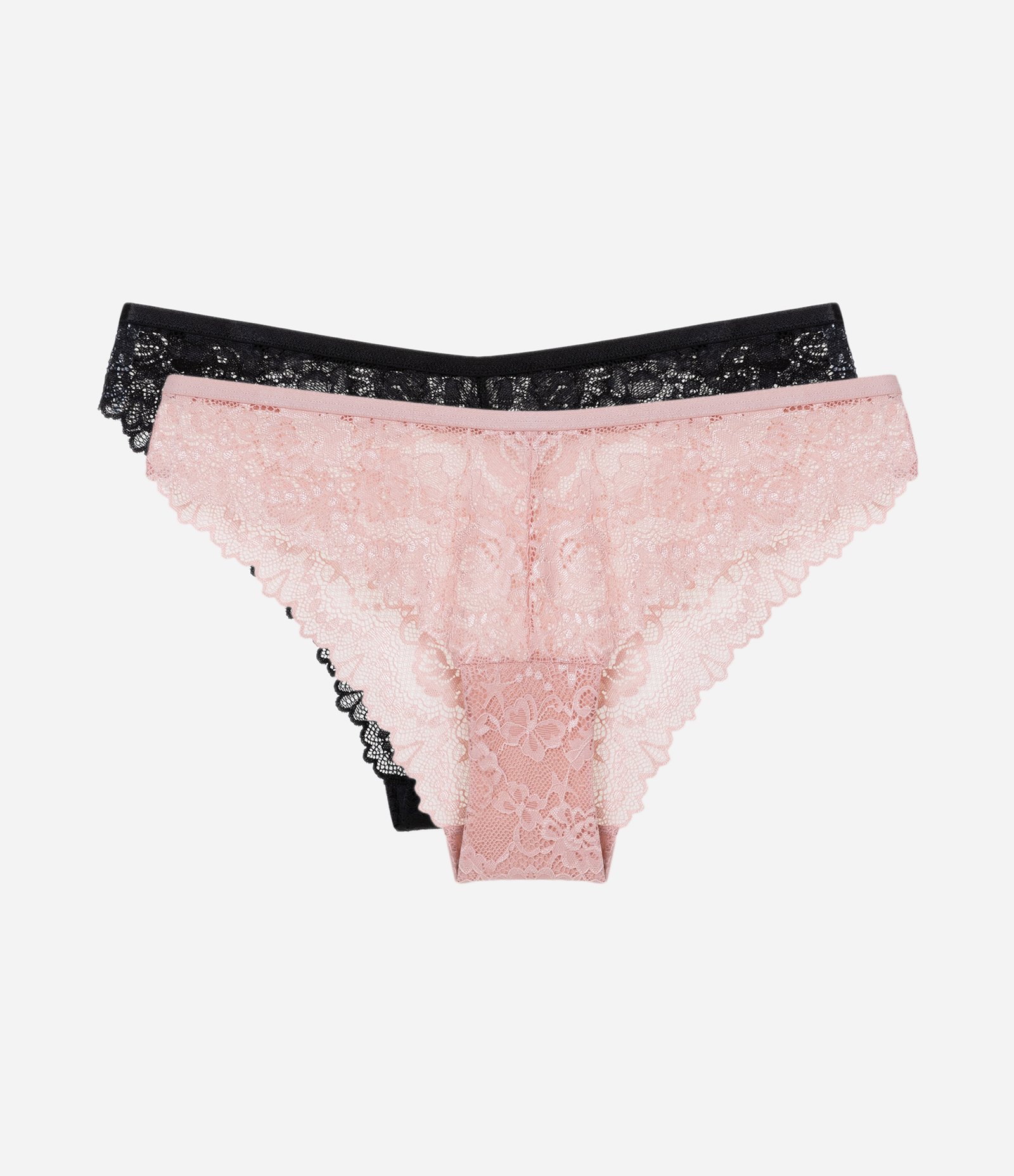 Kit 2x1 Calcinhas Biquíni Renda Floral Rosa/Preto 1