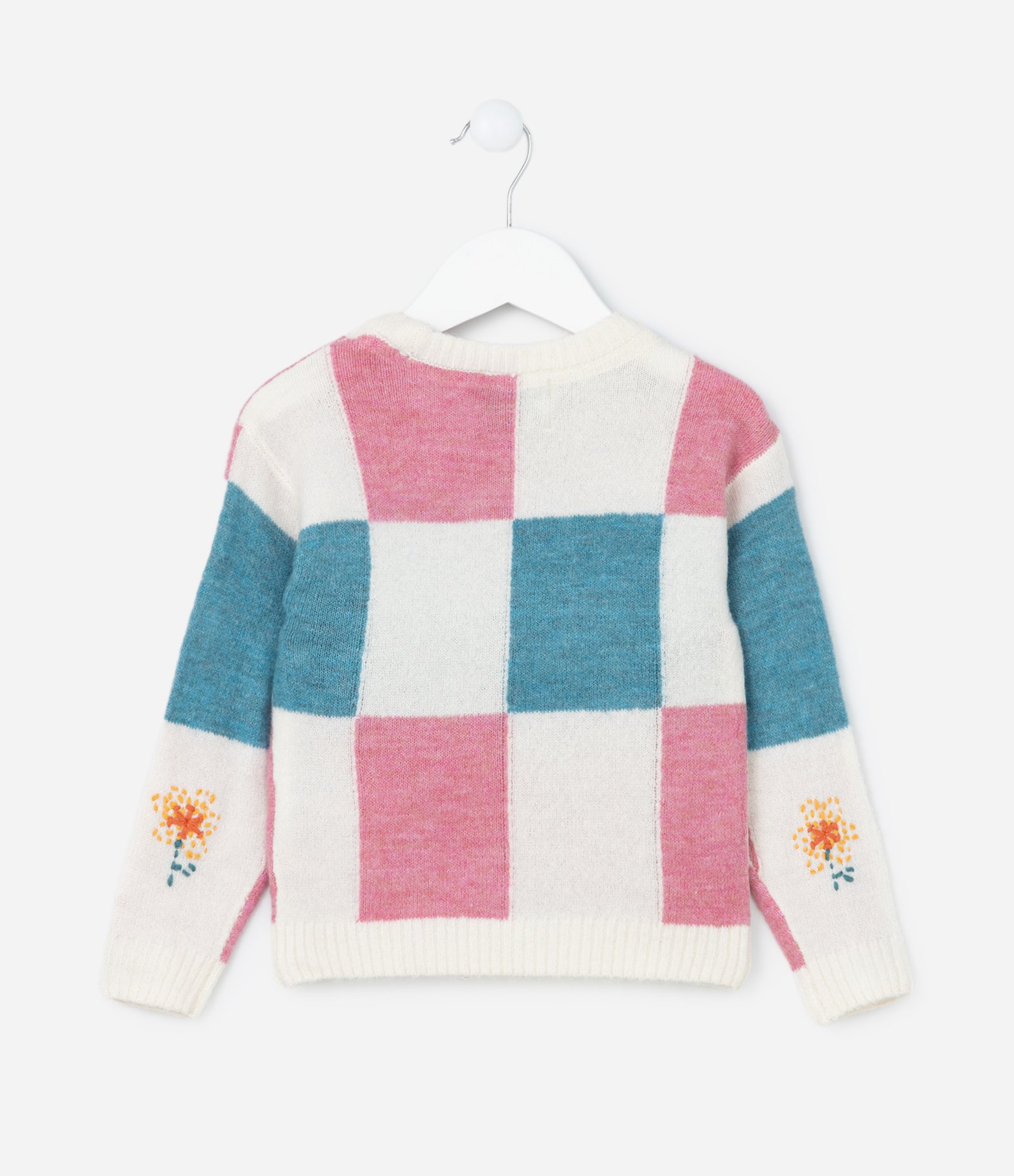 Suéter Infantil com Detalhes e Efeito Crochê - Tam 1 a 5  Anos Rosa/Azul/Branco 2