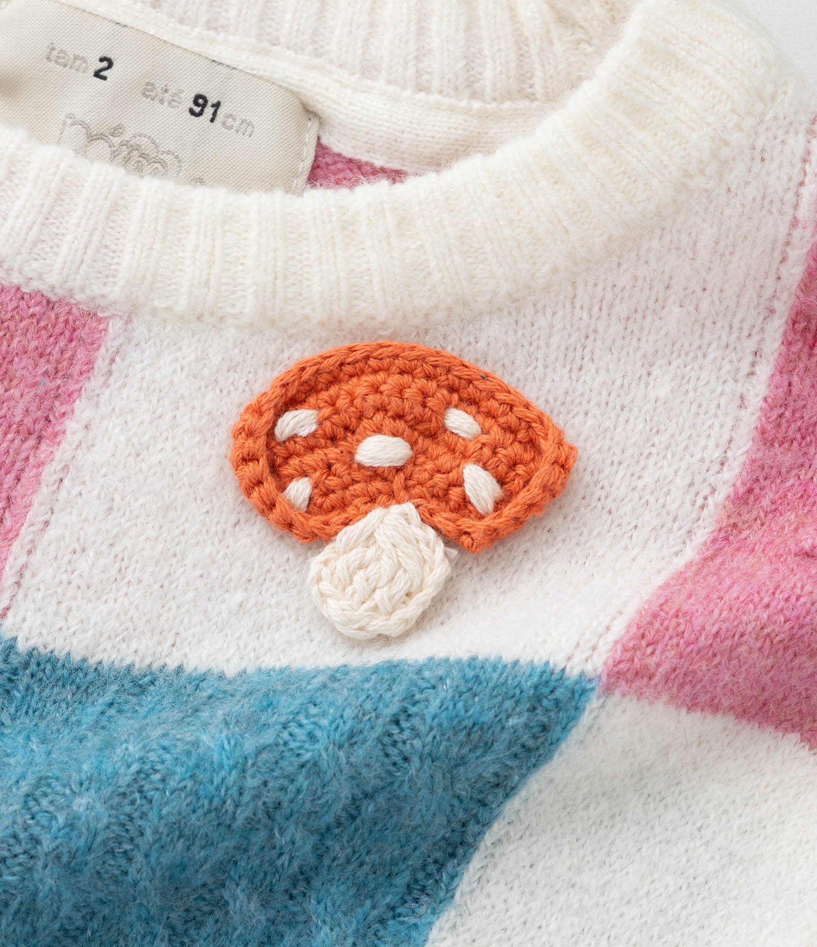 Suéter Infantil com Detalhes e Efeito Crochê - Tam 1 a 5  Anos Rosa/Azul/Branco 4