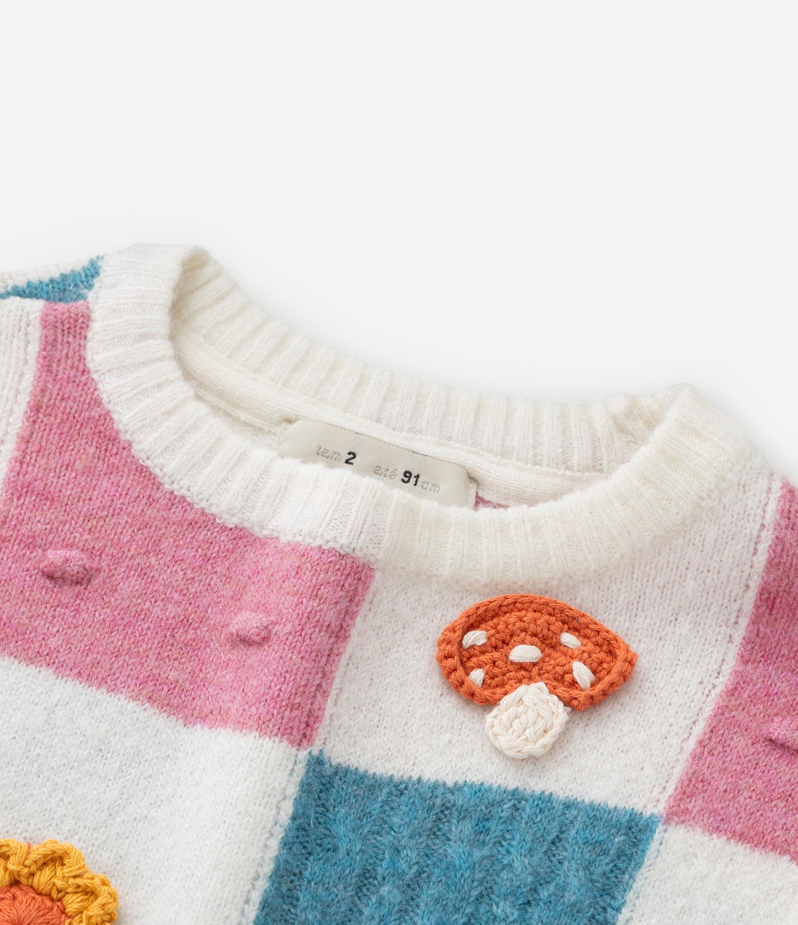 Suéter Infantil com Detalhes e Efeito Crochê - Tam 1 a 5  Anos Rosa/Azul/Branco 5