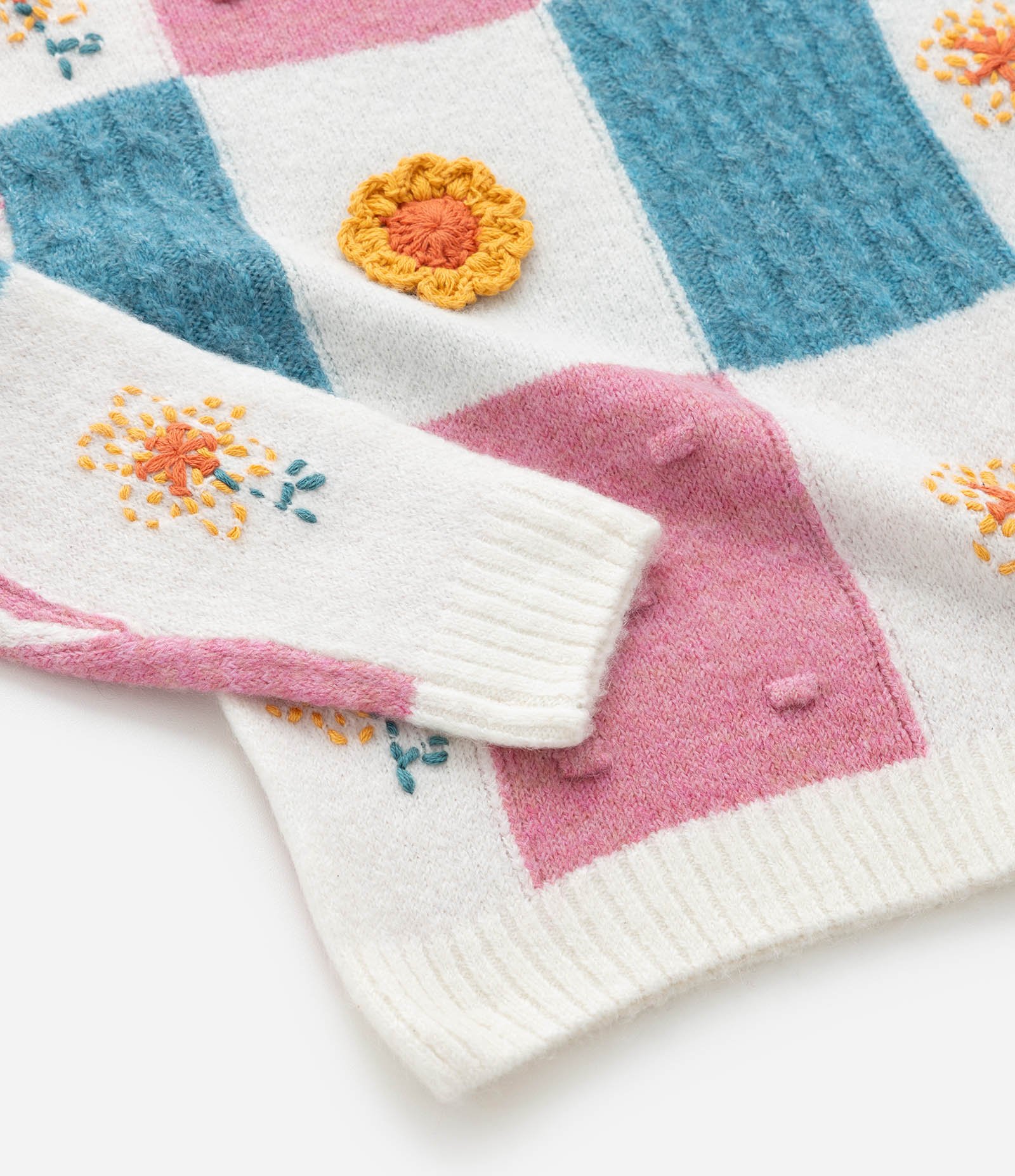 Suéter Infantil com Detalhes e Efeito Crochê - Tam 1 a 5  Anos Rosa/Azul/Branco 6